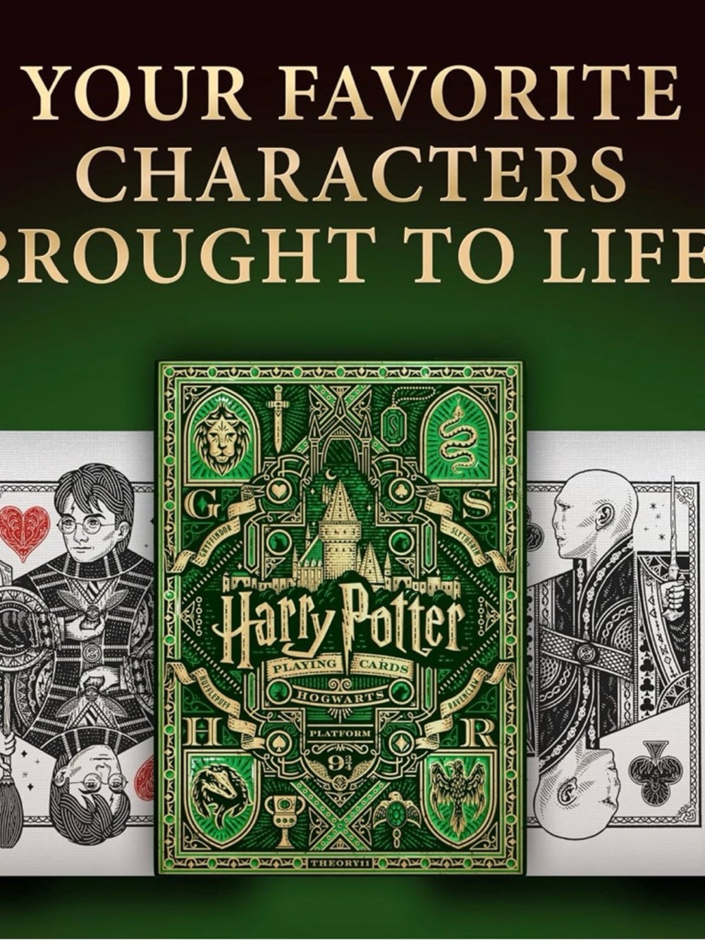 2 pockets Warner Bros. Harry Potter Playing Cards — Green & Gold Edition